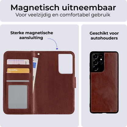 Samsung S21 Ultra Hoesje Bookcase Cover Uitneembaar - Bruin