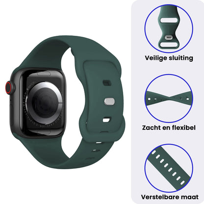 Apple Watch 1, 2, 3, 4, 5, 6, 7, 8, 9, SE - 38/40/41 mm Bandje Siliconen met verstelbare polsband - Donkergroen