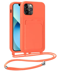 iPhone 13 Pro Hoesje Met Telefoonkoord en Pasjeshouder Siliconen - Papaya