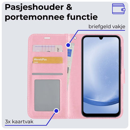 Samsung A25 Hoesje Bookcase Cover met Kaarthouder - Lichtroze