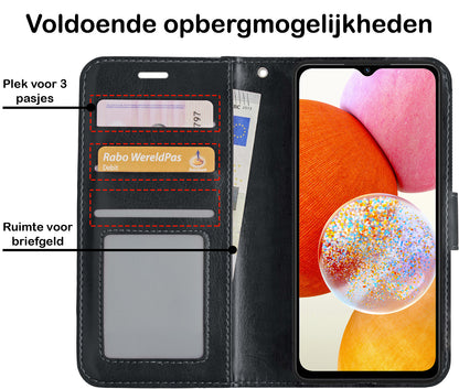 Samsung A14 Hoesje Bookcase Cover met Kaarthouder - Zwart
