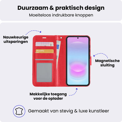 Samsung A37 Hoesje Bookcase Cover met Kaarthouder - Rood