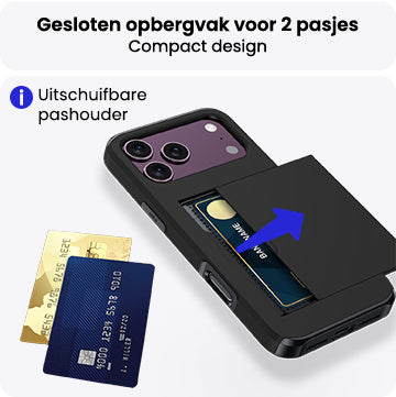 iPhone 18 Pro Hoesje Kaarthouder Hard Case Shockproof - Zwart
