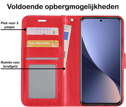 Xiaomi 12X Hoesje Bookcase Cover met Kaarthouder - Rood
