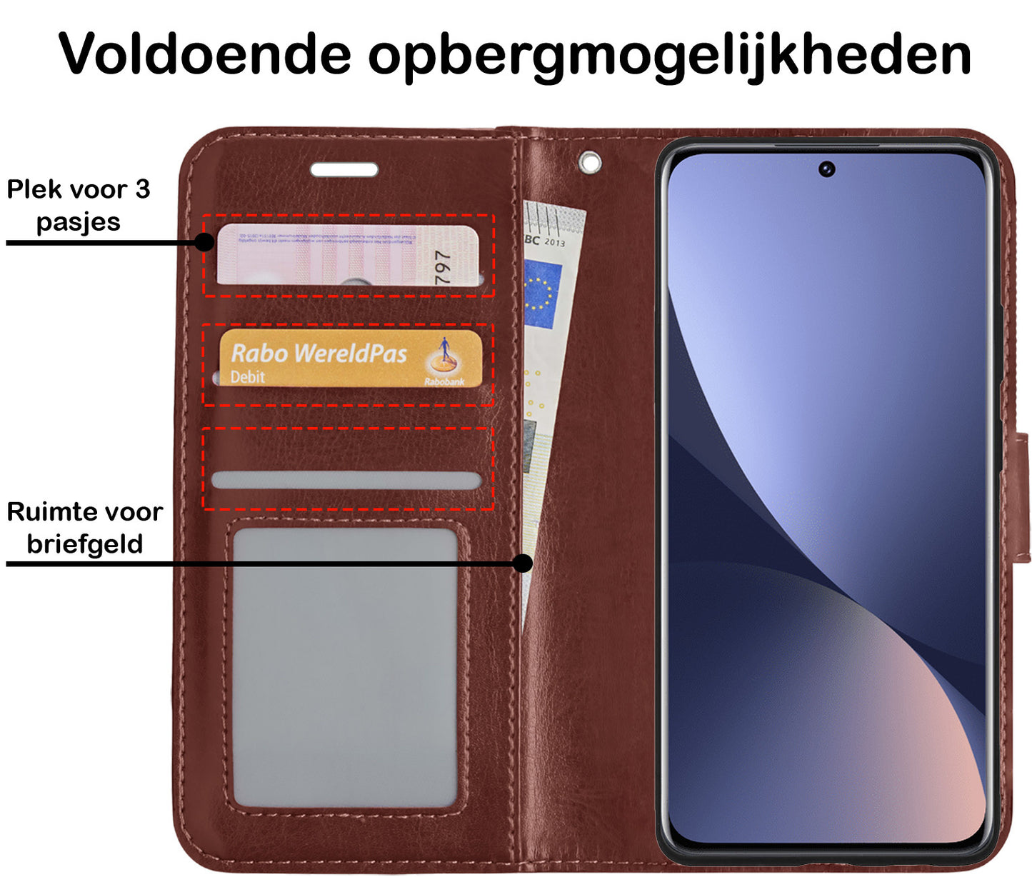 Xiaomi 12 Hoesje Book Case Kunstleer - Bruin