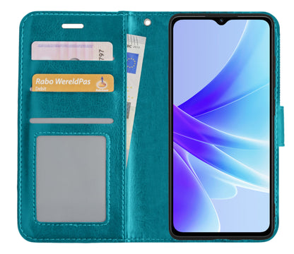 OPPO A57 Hoesje Bookcase Cover met Kaarthouder - Turquoise