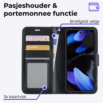 Google Pixel 9 Hoesje Bookcase Cover met Kaarthouder - Zwart