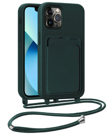 iPhone 13 Pro Hoesje Met Telefoonkoord en Pasjeshouder Siliconen - Donkergroen