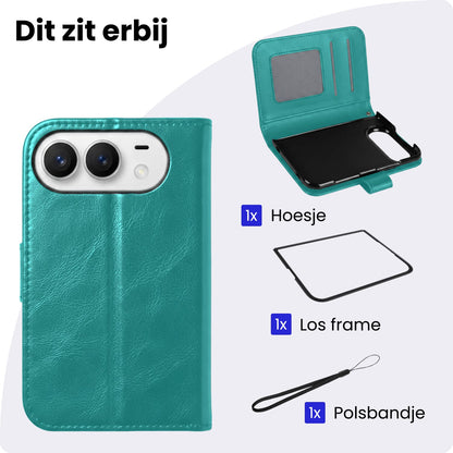 iPhone Duo Hoesje Bookcase Cover met Kaarthouder - Turquoise