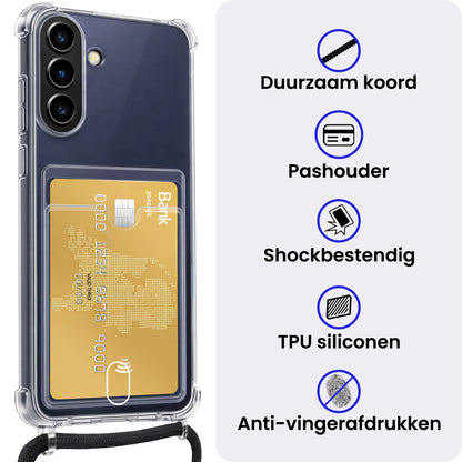 Samsung A37 Hoesje Kaarthouder met Koord Backcover Shockproof - Transparant