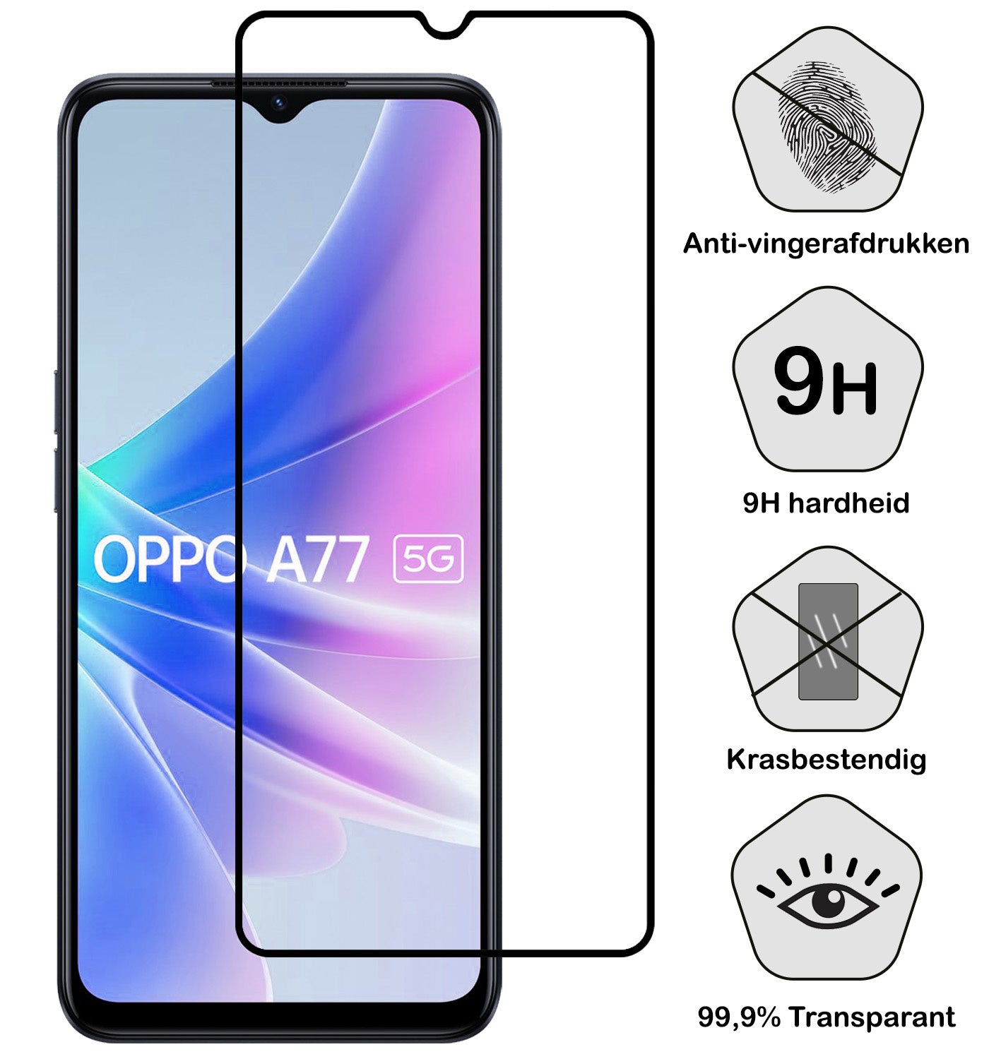 OPPO A77 Screenprotector Full Cover Tempered Glass