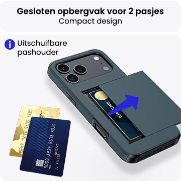 iPhone 17 Pro Max Hoesje Kaarthouder Hard Case Shockproof - Donkerblauw