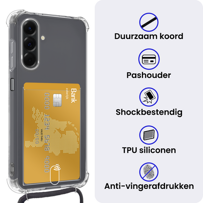 Samsung A26 Hoesje Kaarthouder met Koord Backcover Shockproof - Transparant