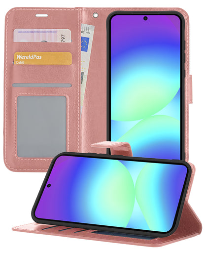 Samsung A56 Hoesje Bookcase Cover met Kaarthouder - Rosé goud