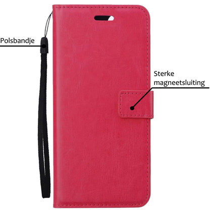 iPhone 15 Plus Hoesje Bookcase Cover met Kaarthouder - Donkerroze