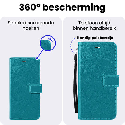 iPhone 16e Hoesje Bookcase Cover met Kaarthouder - Turquoise