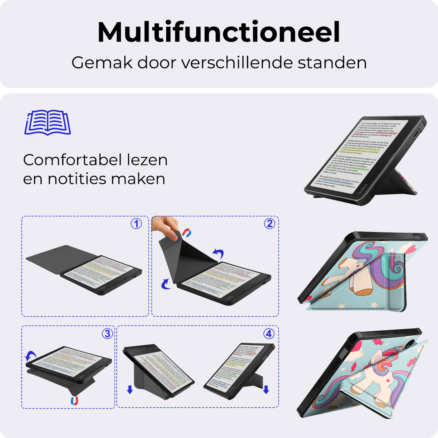 Kobo Libra Colour Trifold Hoesje - Eenhoorn