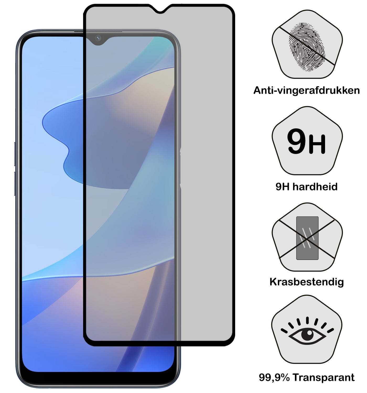 OPPO A16 Screenprotector Privacy Tempered Glass