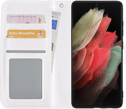 Samsung S21 Ultra Hoesje Bookcase Cover met Kaarthouder - Wit