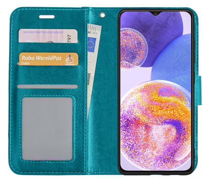 Samsung A23 Hoesje Bookcase Cover met Kaarthouder - Turquoise