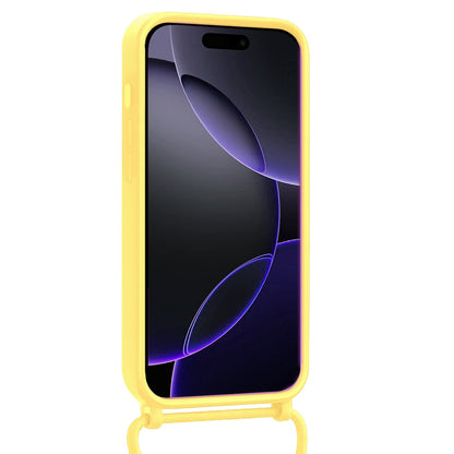 iPhone 16 Pro Hoesje Met Telefoonkoord en Pasjeshouder Siliconen - Geel