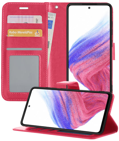 Samsung A53 Hoesje Bookcase Cover met Kaarthouder - Donkerroze