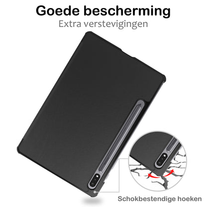 Samsung Galaxy Tab S10 Plus Trifold Bookcase Hoes met Penhouder voor S Pen - Zwart
