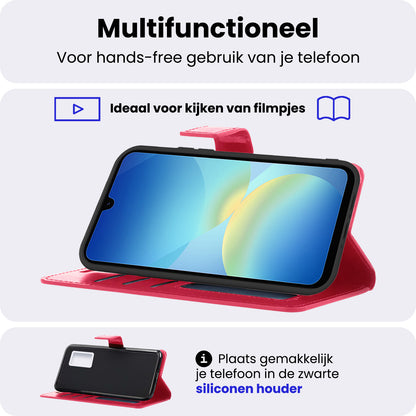 Samsung A26 Hoesje Bookcase Cover met Kaarthouder - Donkerroze