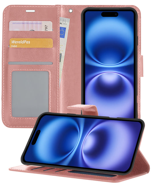 iPhone 16 Plus Hoesje Book Case Kunstleer - Rosé goud