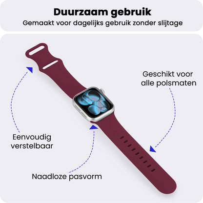 Apple Watch 1, 2, 3, 4, 5, 6, 7, 8, 9, 10, 11, SE - 42/44/45/46 mm Bandje Siliconen met verstelbare polsband - Donkerrood
