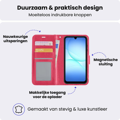 Samsung A17 Hoesje Bookcase Cover met Kaarthouder - Donkerroze