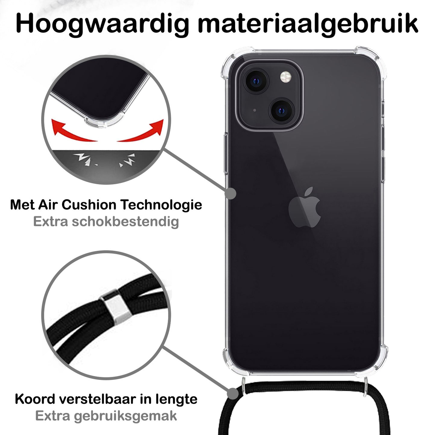 iPhone 13 Hoesje met Koord Siliconen - Transparant