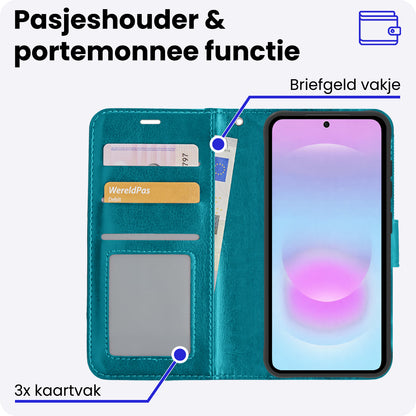 Samsung A37 Hoesje Bookcase Cover met Kaarthouder - Turquoise