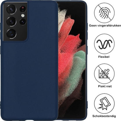 Samsung S21 Ultra Hoesje Siliconen Backcover Lichtgewicht - Donkerblauw