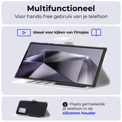 Samsung S24 Ultra Hoesje Bookcase Cover met Kaarthouder - Wit