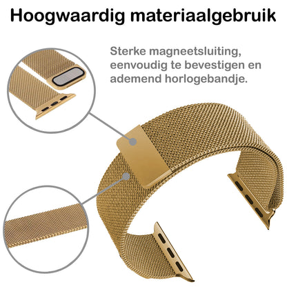 Milanese Horlogeband Geschikt voor Apple Watch 7 41 mm Bandje Milanees - Polsbandje Met Magneetsluiting Geschikt voor Apple Watch 7 41 mm Bandje Milanees - Goud
