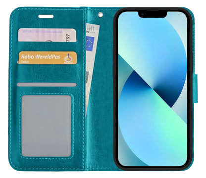 iPhone 14 Hoesje Bookcase Cover met Kaarthouder - Turquoise