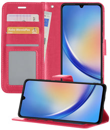Samsung A34 Hoesje Bookcase Cover met Kaarthouder - Donkerroze