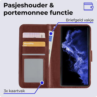 Samsung S22 Ultra Hoesje Bookcase Cover Uitneembaar - Bruin
