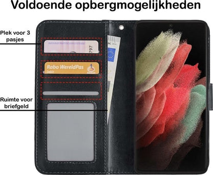 Samsung S21 Ultra Hoesje Bookcase Cover met Kaarthouder - Zwart
