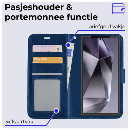 Samsung S24 Ultra Hoesje Bookcase Cover met Kaarthouder - Donkerblauw
