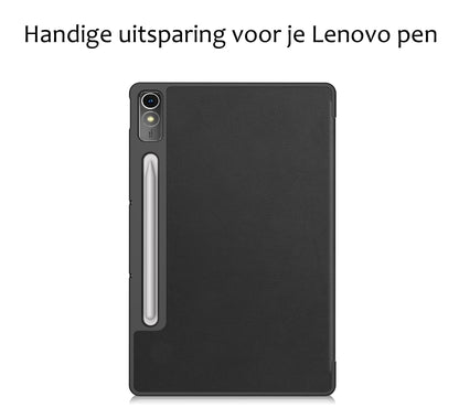 Lenovo Tab P12 Trifold Bookcase Hoes met Penhouder Lenovo Pen - Zwart