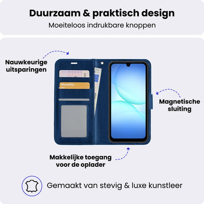 Samsung A17 Hoesje Bookcase Cover met Kaarthouder - Donkerblauw