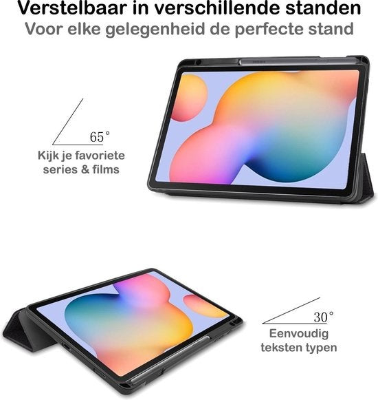 Samsung Galaxy Tab S6 Lite Tablethoes Smcpen Met Screenprotector - Zwart