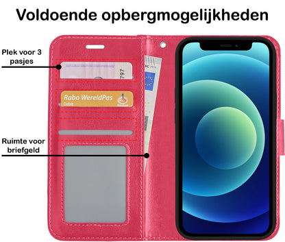 iPhone 12 Pro Max Hoesje Bookcase Cover Uitneembaar - Donkerroze