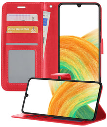 Samsung A33 Hoesje Bookcase Cover met Kaarthouder - Rood