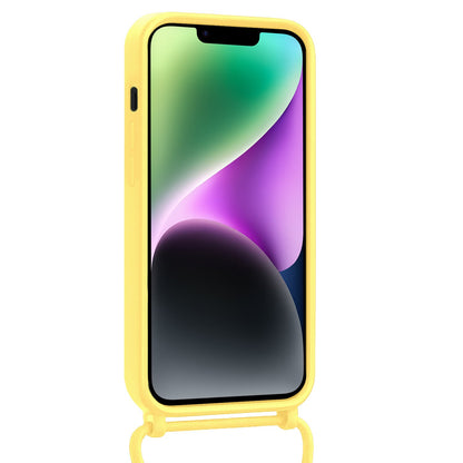 iPhone 14 Hoesje Met Telefoonkoord en Pasjeshouder Siliconen - Geel