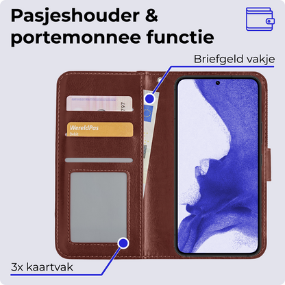 Samsung S22 Plus Hoesje Bookcase Cover Uitneembaar - Bruin
