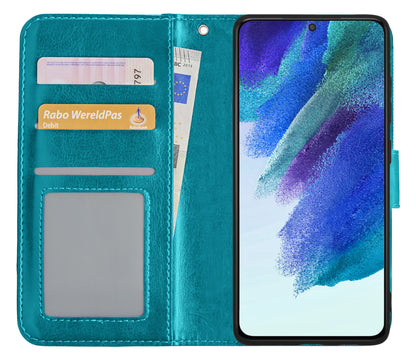 Samsung S21 FE Hoesje Bookcase Cover met Kaarthouder - Turquoise