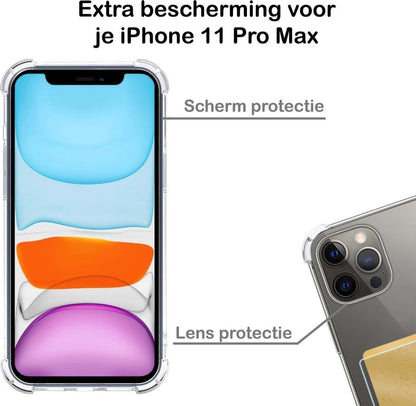iPhone 11 Pro Max Hoesje Kaarthouder Backcover Shockproof - Transparant